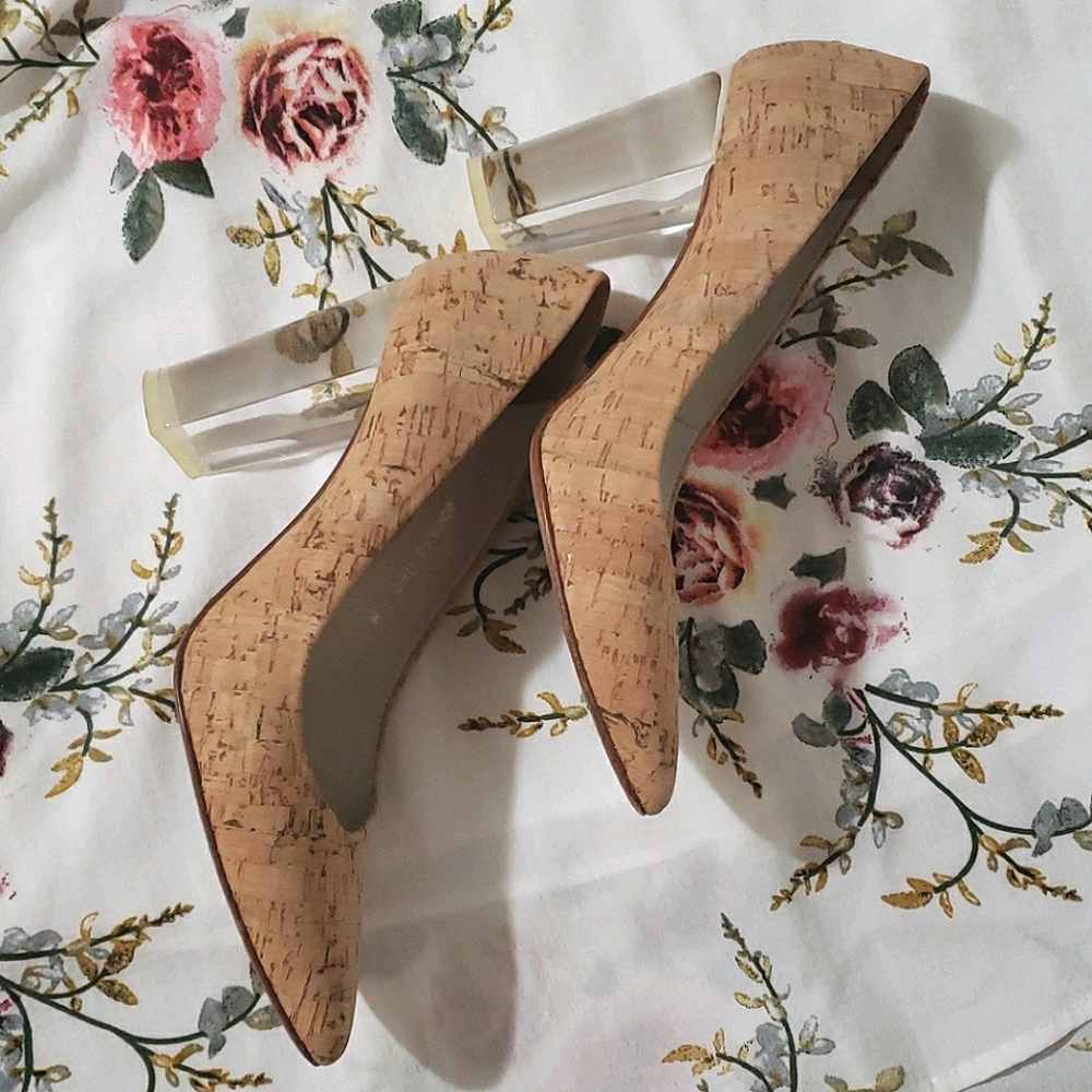 Donald J Pliner 💖 Bonita Cork/Clear Heels sz8 EUC
